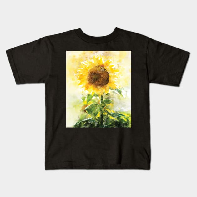 SunFlower Watercolor Kids T-Shirt by pavelrmata